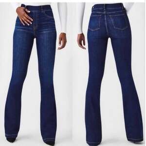 SPANX Dark Wash Denim Flare Jeans Women’s Large Tall Stretch High Rise Pull On